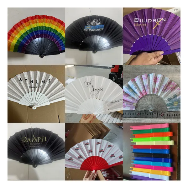 Custom black folding fan 16.5″, bamboo ribs, event size — stock design 6