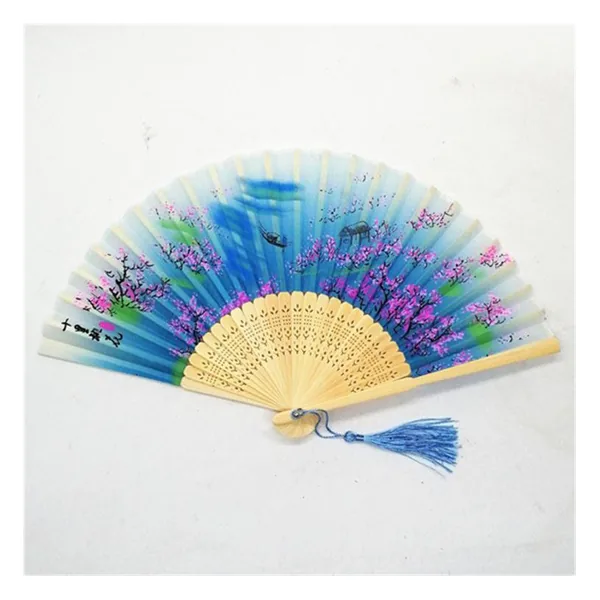 Custom bamboo folding fan, black ombre cherry blossom — design 2