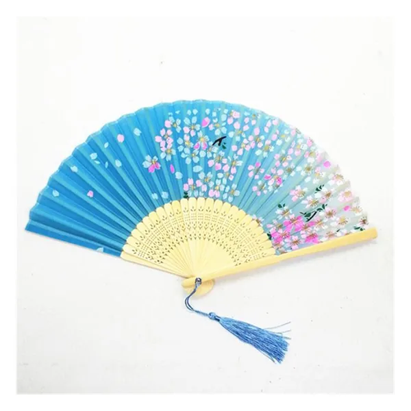 Custom bamboo folding fan, black ombre cherry blossom — design 3