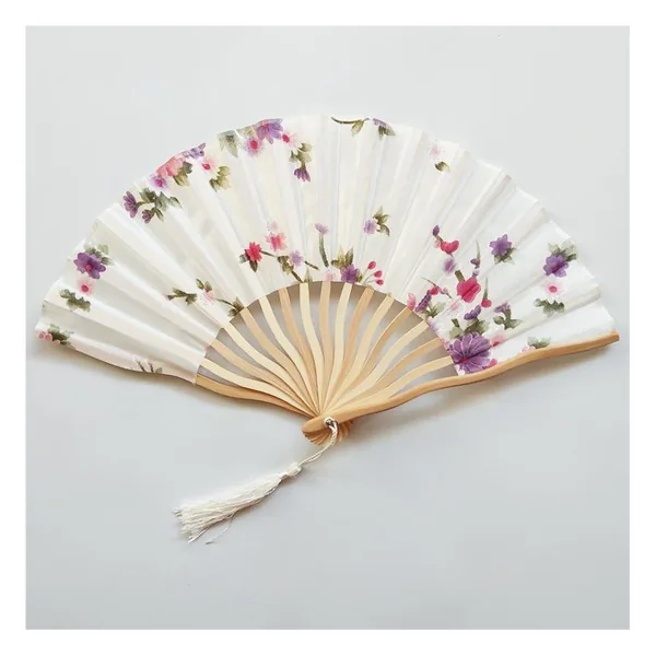 Custom dragon bamboo folding fan, turquoise floral satin — design 2