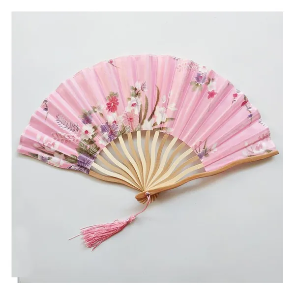 Custom dragon bamboo folding fan, turquoise floral satin — stock design 5