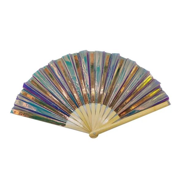 Custom iridescent folding fan 33 cm, lime PVC, bamboo ribs — stock design 5