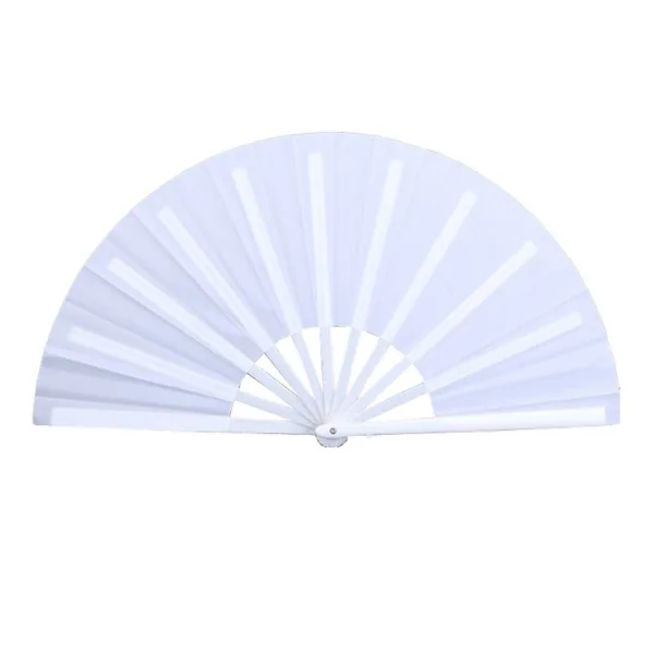 Custom large bamboo rave folding fan, black, with fabric sleeve — stock design 5