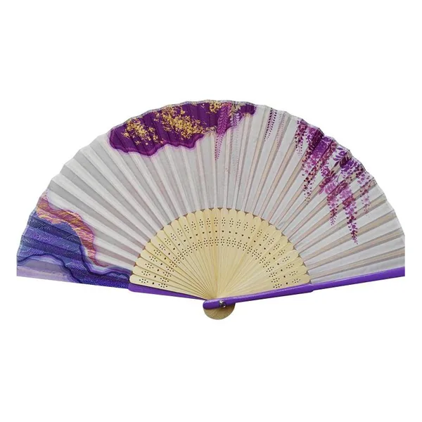 Custom printed bamboo folding fan, one-side fabric print — stock design 5