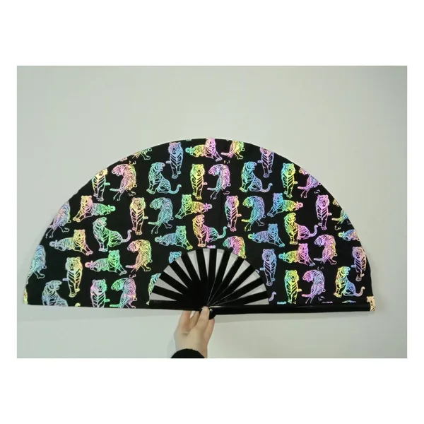 Custom reflective folding fan 33 cm, silver holographic — design 2