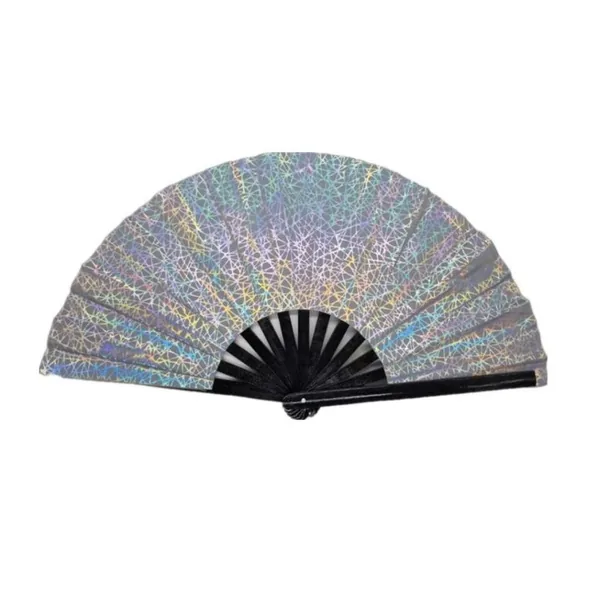 Custom reflective folding fan 33 cm, silver holographic