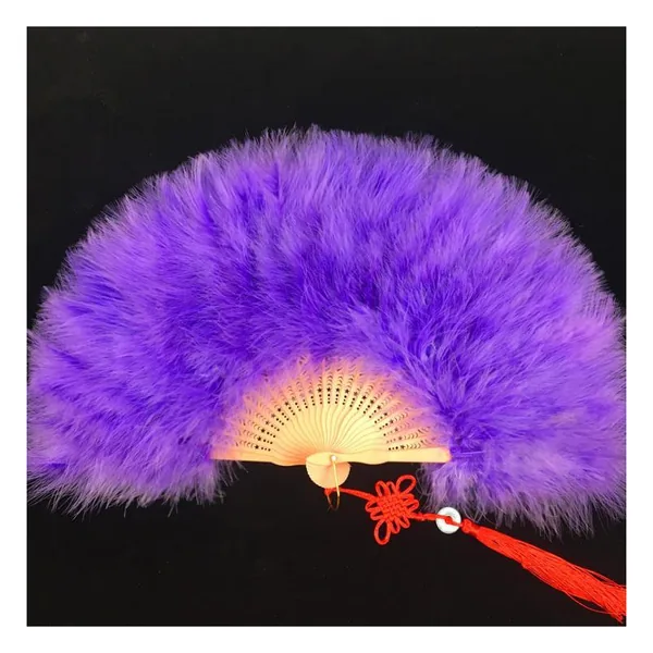 Custom feather folding fan, purple marabou