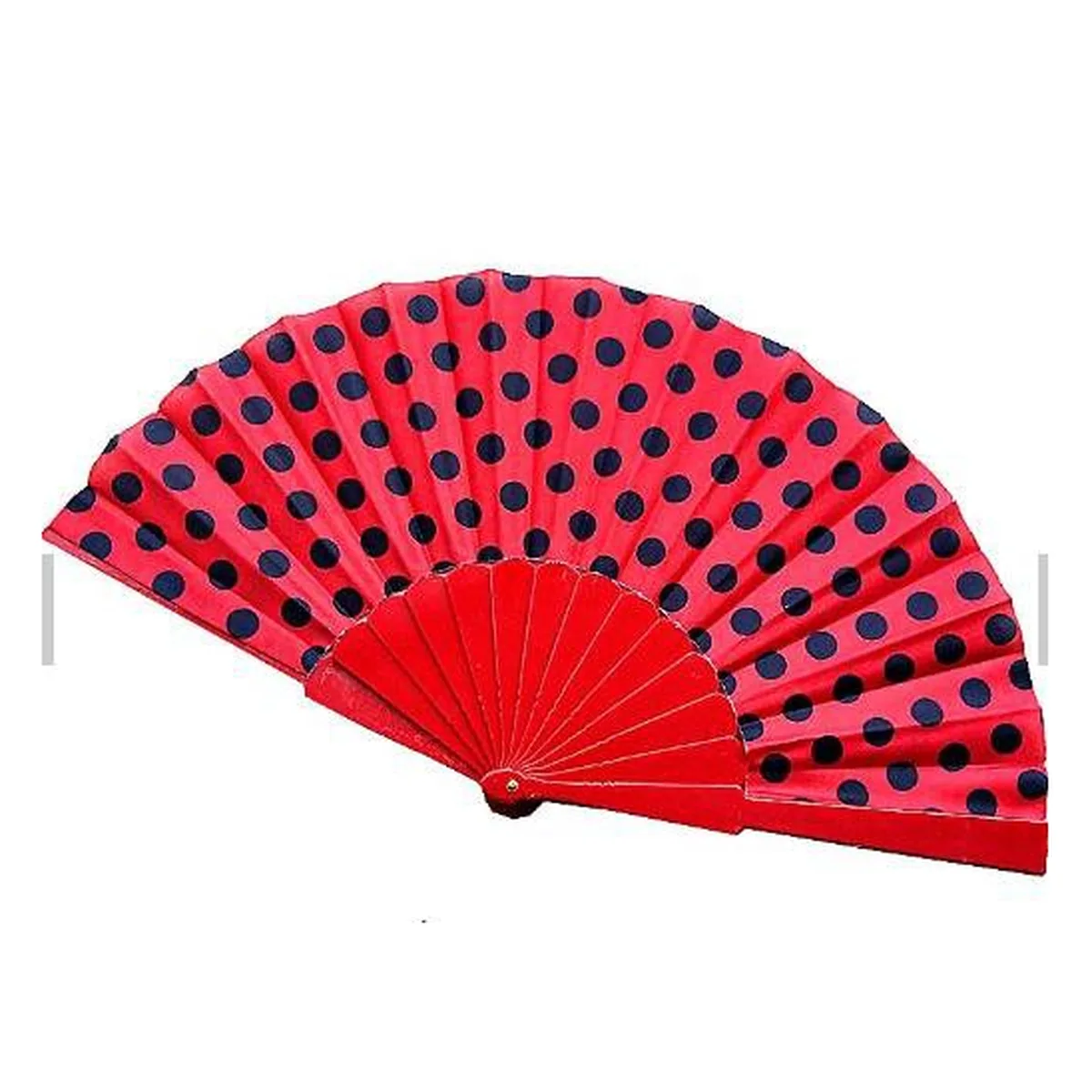 Flamenco folding fan, red & black polka dots — custom printed with a logo