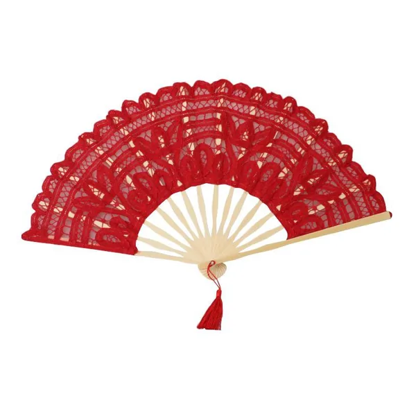 Custom lace folding fan, emerald green, tassel — design 4