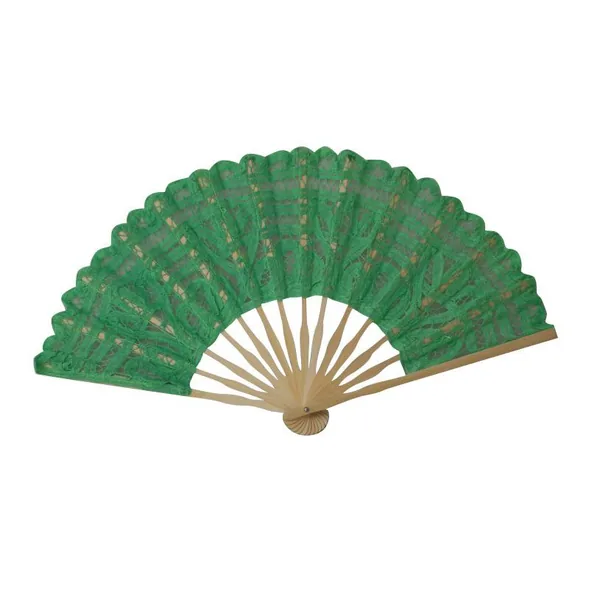 Custom lace folding fan, emerald green, tassel — stock design 6