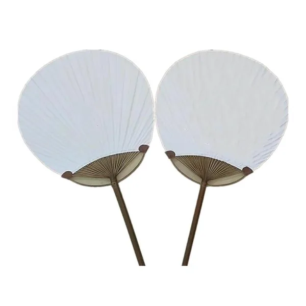 Custom white paper paddle fan 18 cm, bamboo handle