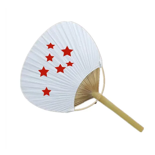 Custom white paper paddle fan 24 cm, bamboo handle