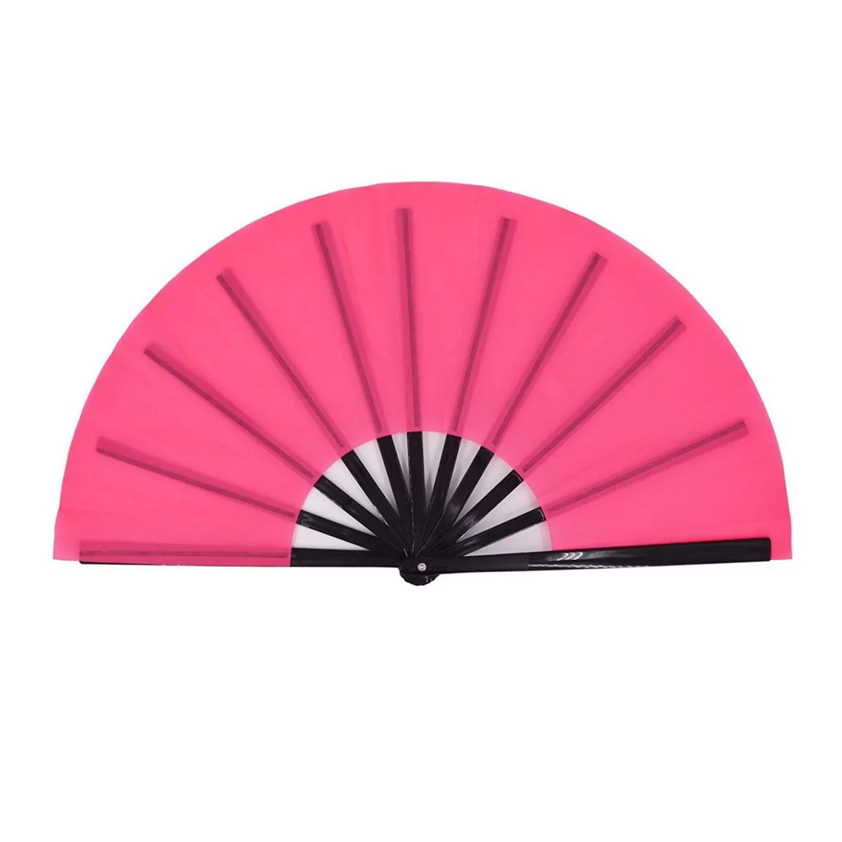 Custom plain folding fan 33 cm, pink, black ribs — custom printed with a logo