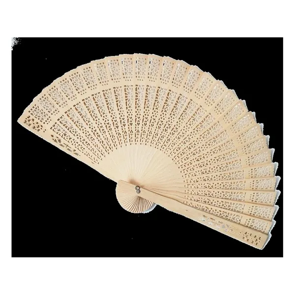 Sandalwood folding fan, natural openwork, custom engraved