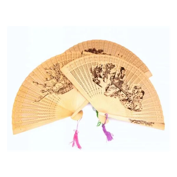 Custom sandalwood folding fan, painted cranes — design 2