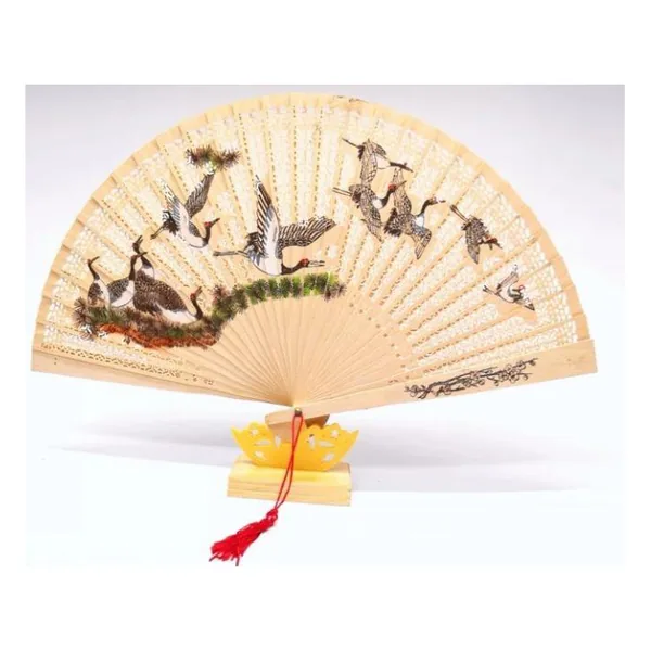 Custom sandalwood folding fan, painted cranes