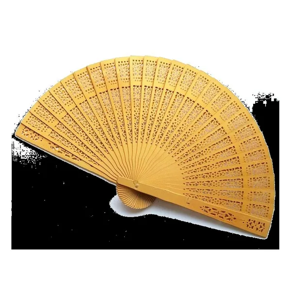 Custom sandalwood folding fan, pink openwork — design 2