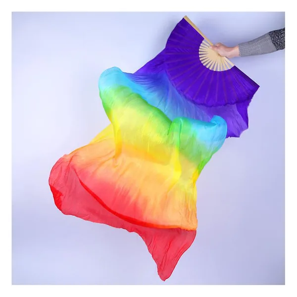 Custom silk dance folding fan, rainbow veil — design 3