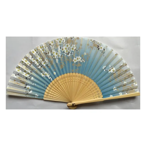 Custom real silk folding fan, blush cherry blossom — design 2