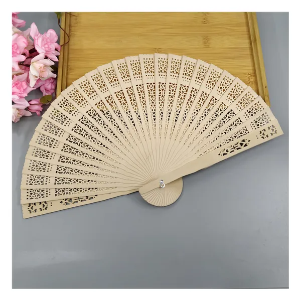 Personalized carved wooden folding fan, openwork blades