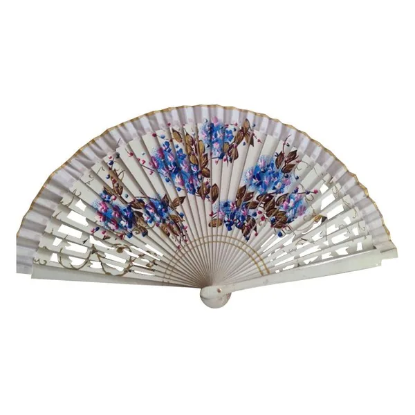 Custom printed wooden folding fan, cream floral