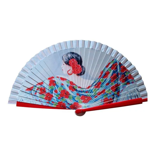 Custom printed wooden folding fan, full-scene artwork — design 4