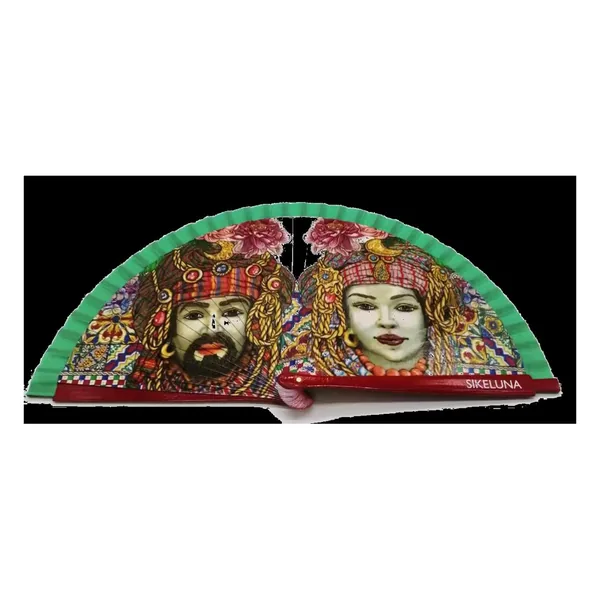 Custom printed wooden folding fan, full-scene artwork — stock design 5