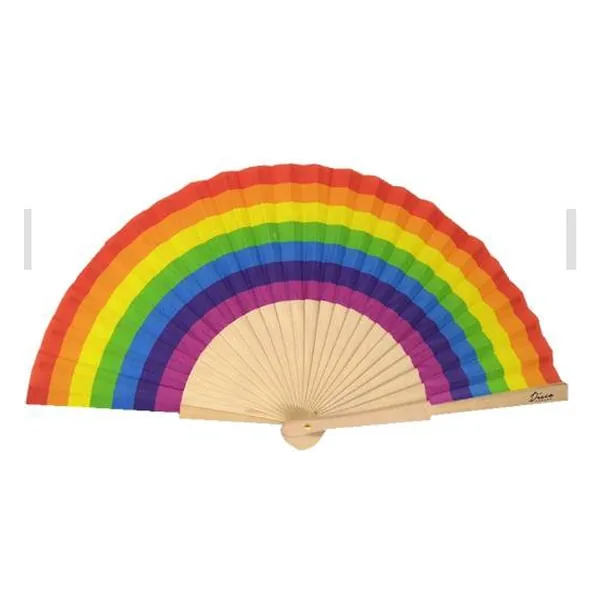 Custom wooden folding fan, geometric print, natural ribs — design 3