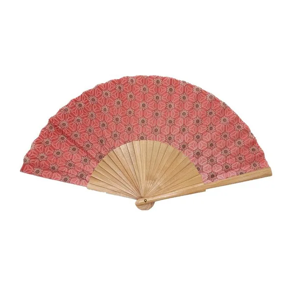Custom wooden folding fan, geometric print, natural ribs — stock design 6