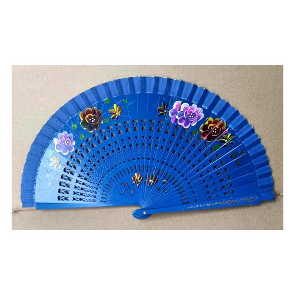Openwork wooden folding fan 23 cm, floral print — stock design 6