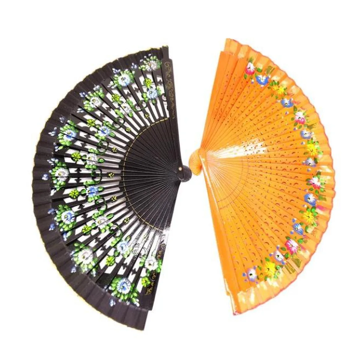 Openwork wooden folding fan 23 cm, floral print — custom printed with a logo
