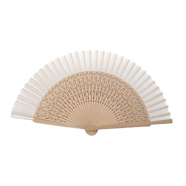 Custom two-tone wooden folding fan, yellow & blue — design 2