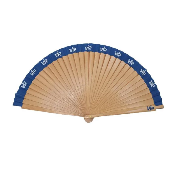 Custom two-tone wooden folding fan, yellow & blue — design 3