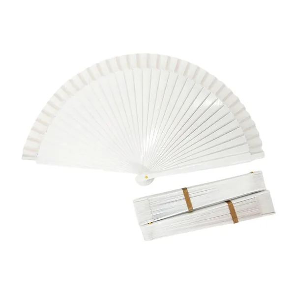 Custom two-tone wooden folding fan, yellow & blue — design 4