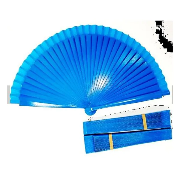 Custom two-tone wooden folding fan, yellow & blue — stock design 5