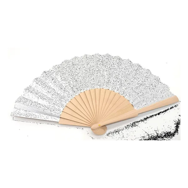 Custom white paper folding fan, natural wooden ribs